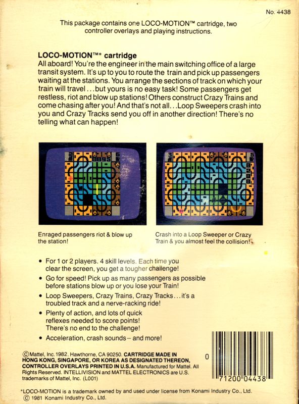 Back Cover for Loco-Motion (Intellivision)