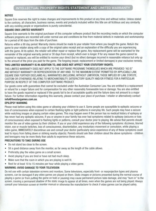Inside Cover for Final Fantasy XIV Online: Complete Edition (Windows): Left