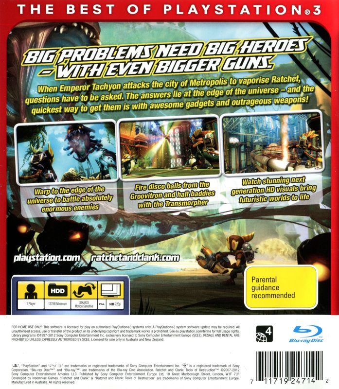 Back Cover for Ratchet & Clank Future: Tools of Destruction (PlayStation 3) (Essentials release)