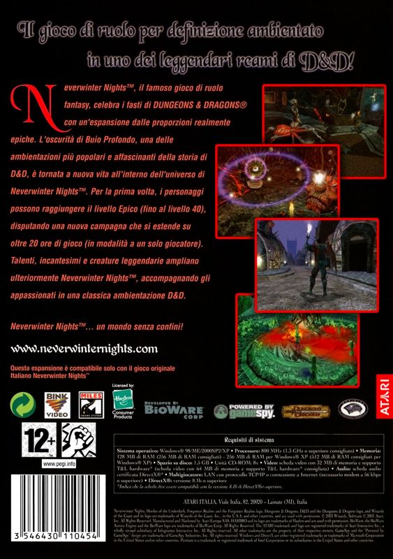 Back Cover for Neverwinter Nights: Hordes of the Underdark (Windows)