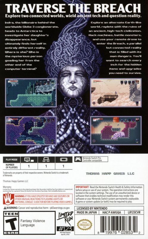 Back Cover for Axiom Verge 2 (Nintendo Switch) (Limited Run Games release #123): Reverse Cover (Inside Left)