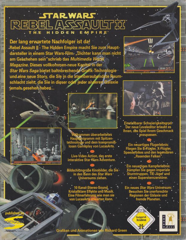 Back Cover for Star Wars: Rebel Assault II - The Hidden Empire (DOS and Windows) (2nd German release (Complete German) - re-release)