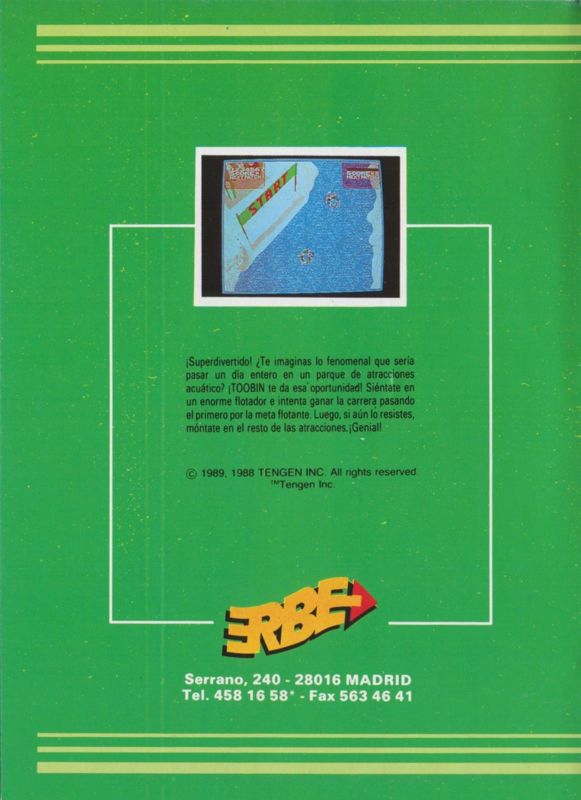 Back Cover for Toobin' (ZX Spectrum) (Spectrum +3 diskette release)