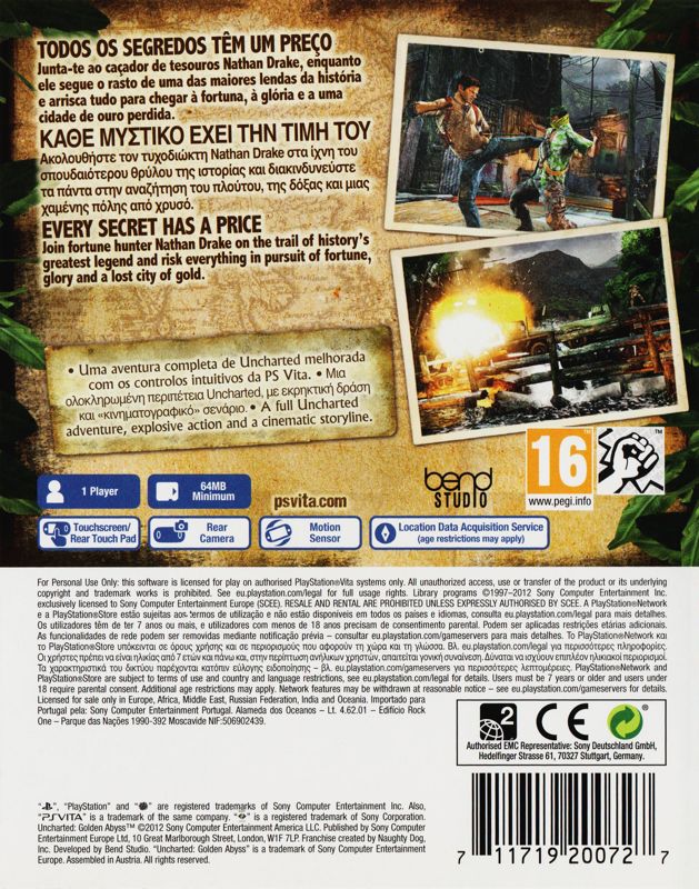 Uncharted: Golden Abyss cover or packaging material - MobyGames