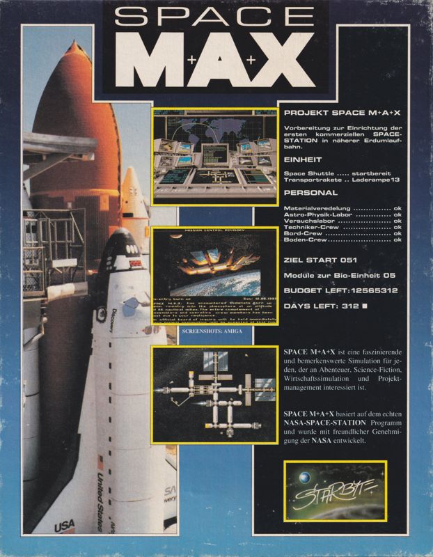 Back Cover for Space M+A+X (DOS) (3.5" floppy disk release)