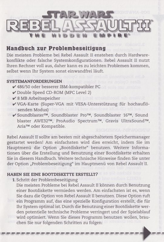 Manual for Star Wars: Rebel Assault II - The Hidden Empire (DOS and Windows) (2nd German release (Complete German) - re-release): Technical Manual