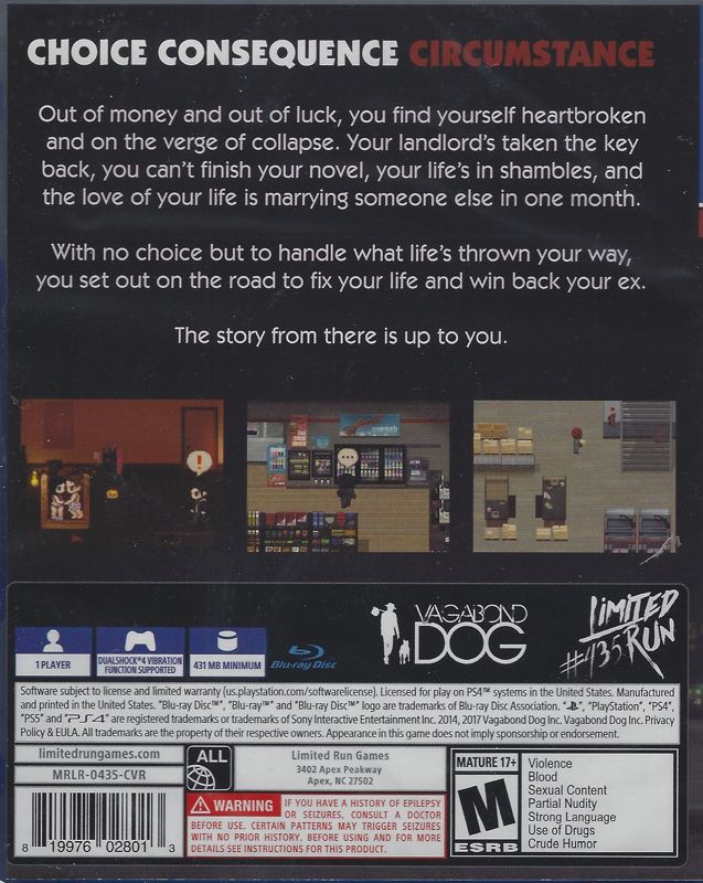 Back Cover for Always Sometimes Monsters (PlayStation 4) (Limited Run Games release)