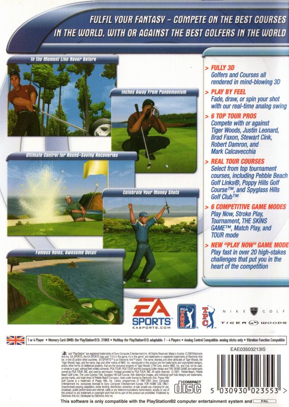 Back Cover for Tiger Woods PGA Tour 2001 (PlayStation 2)