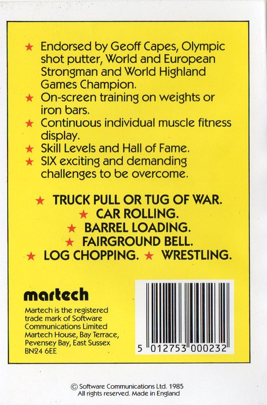 Inside Cover for Geoff Capes Strongman (Amstrad CPC)
