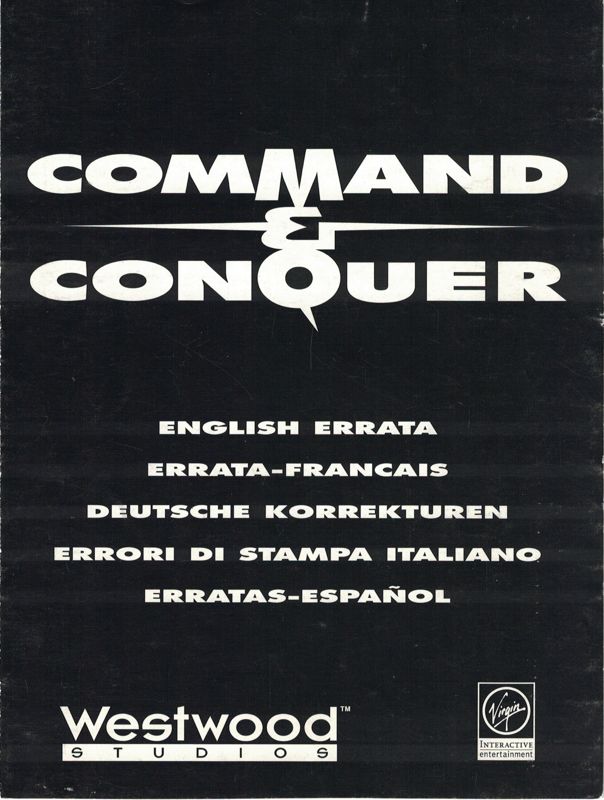 Manual for Command & Conquer (DOS) (Revised manual): Errata - Front