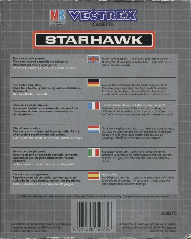 Back Cover for Starhawk (Vectrex)