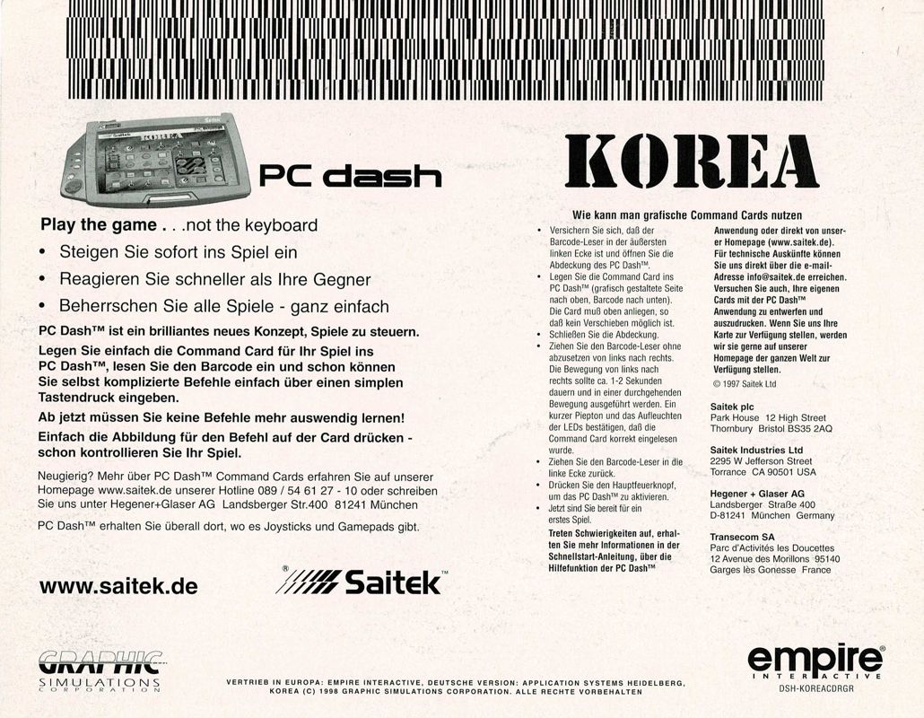 Extras for F/A-18 Korea (Windows): PC Dash Card - Back