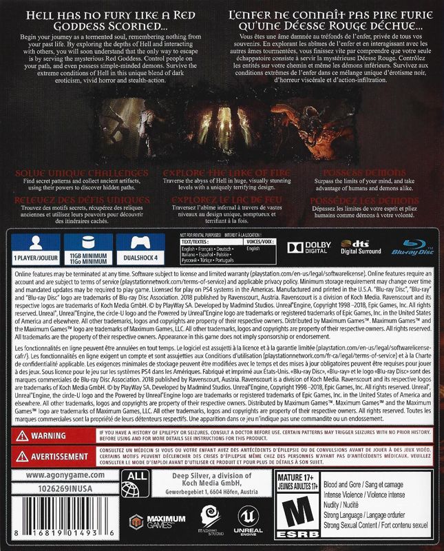 Back Cover for Agony (PlayStation 4)