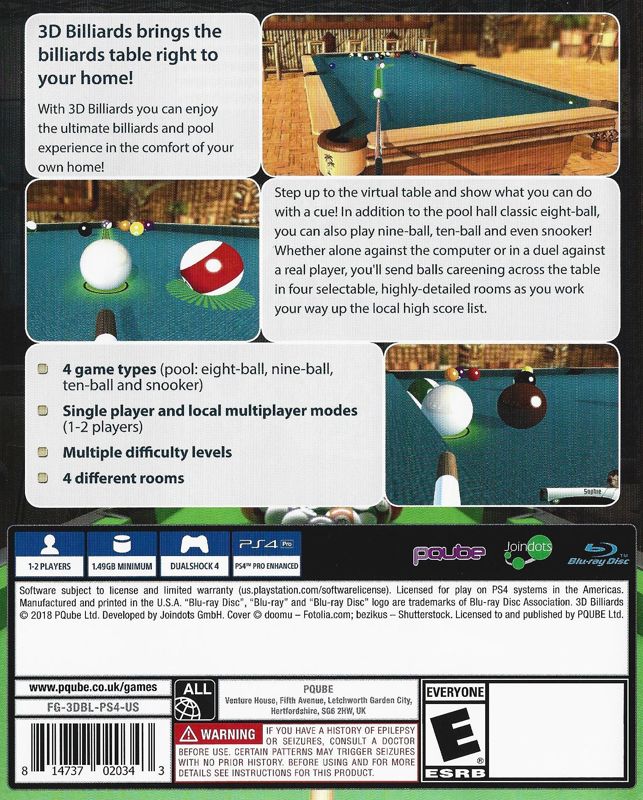 Back Cover for 3D Pool (PlayStation 4)