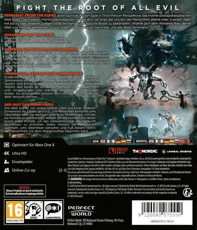 Back Cover for Remnant: From the Ashes (Xbox One)