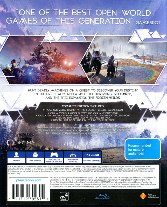 Back Cover for Horizon: Zero Dawn - Complete Edition (PlayStation 4) (PlayStation Hits release)
