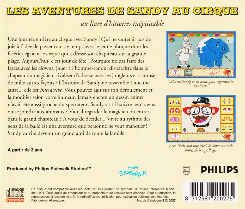 Back Cover for Sandy's Circus Adventure (CD-i)