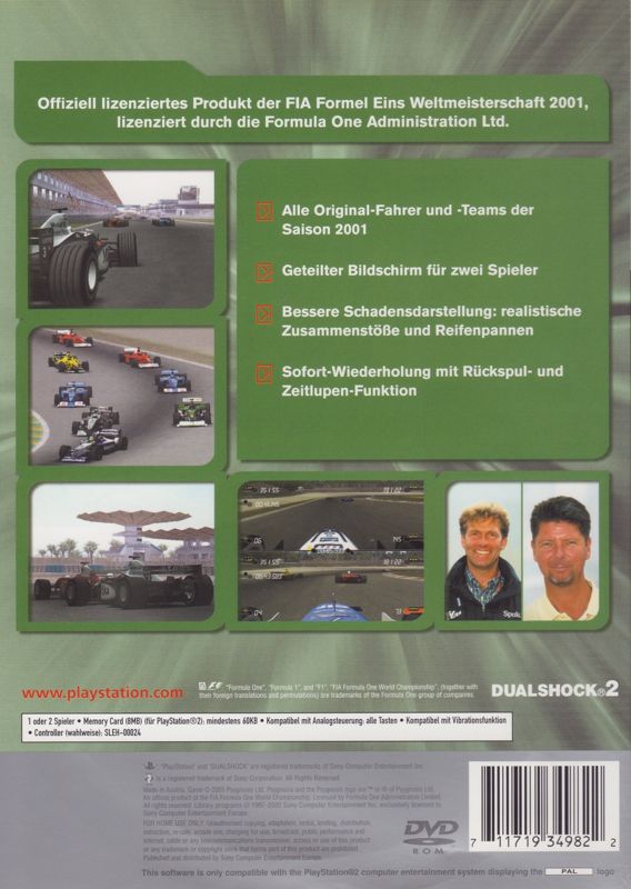 Back Cover for Formula One 2001 (PlayStation 2) (Platinum release)