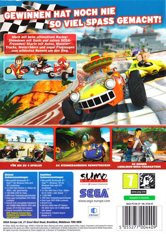 Back Cover for Sonic & SEGA All-Stars Racing (Windows)