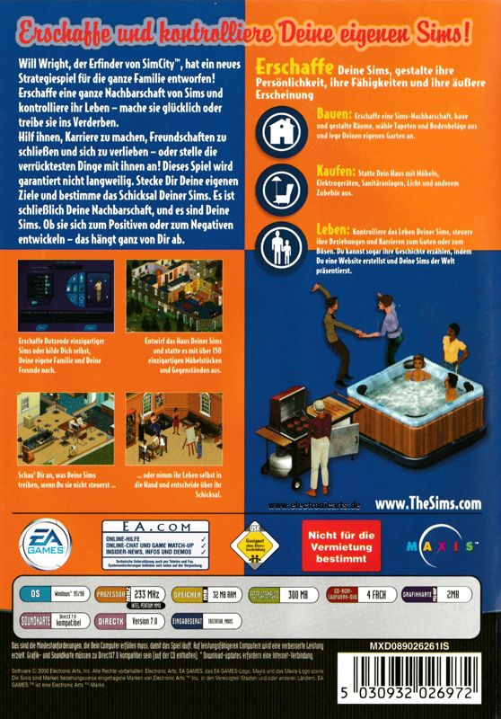 Back Cover for The Sims (Windows) (Re-release)