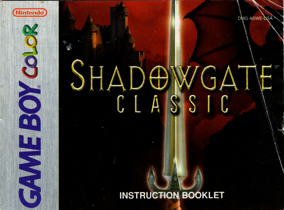 Manual for Shadowgate Classic (Game Boy Color): Front