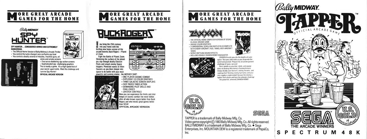 Manual for Tapper (ZX Spectrum): Folded instructions front