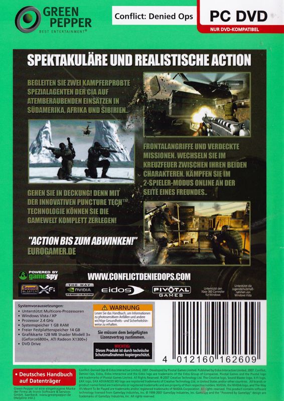 Back Cover for Conflict: Denied Ops (Windows) (Green Pepper release)