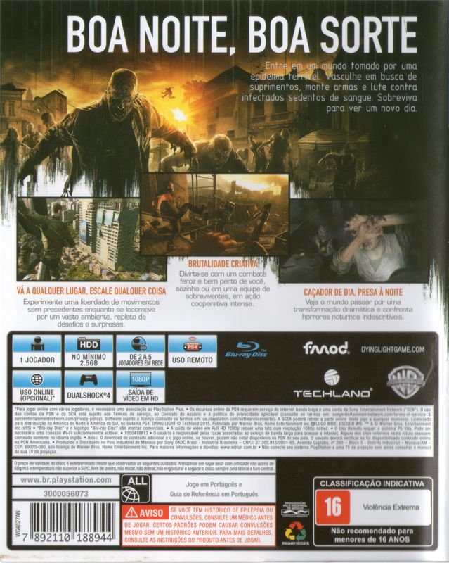 Back Cover for Dying Light (PlayStation 4)