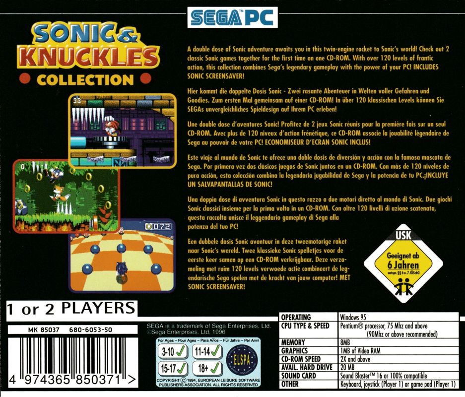 Other for Sonic & Knuckles Collection (Windows): Jewel Case - Back