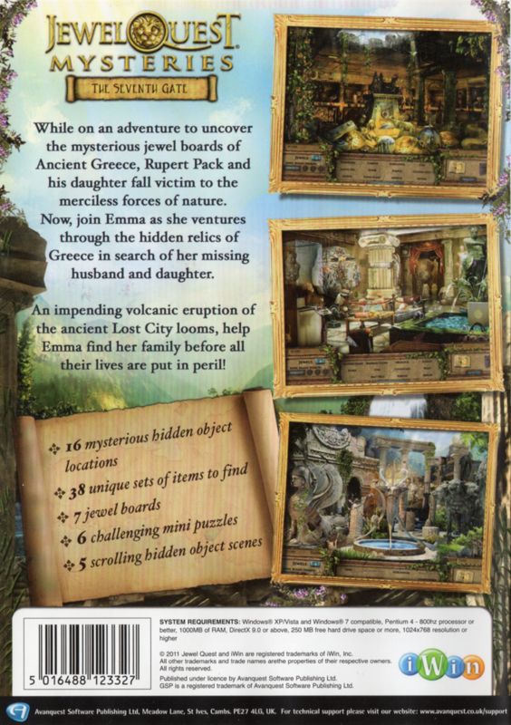 Back Cover for Jewel Quest Mysteries: The Seventh Gate (Windows)