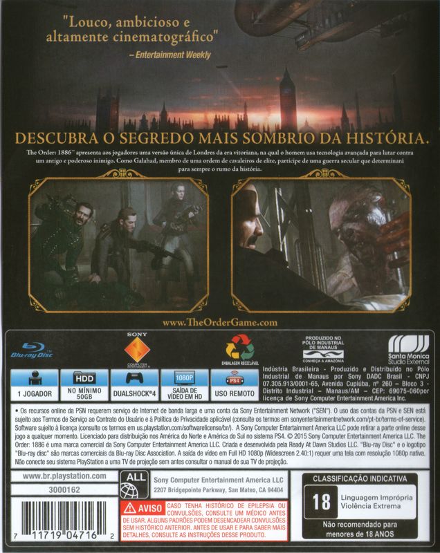 Back Cover for The Order: 1886 (PlayStation 4)