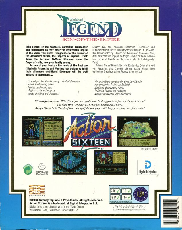 Back Cover for Worlds of Legend: Son of the Empire (Amiga) (Action Sixteen budget release)