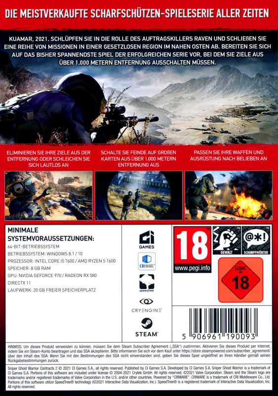 Back Cover for Sniper: Ghost Warrior - Contracts 2 (Windows)