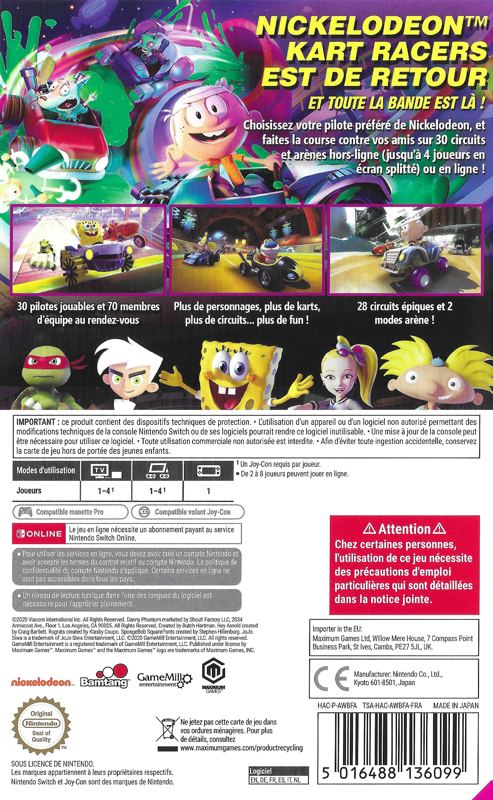 Back Cover for Nickelodeon Kart Racers 2: Grand Prix (Nintendo Switch)