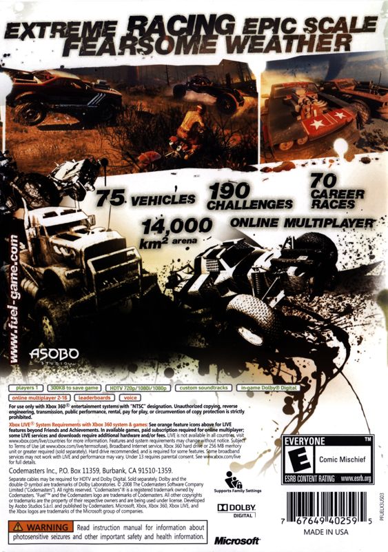 Back Cover for Fuel (Xbox 360)