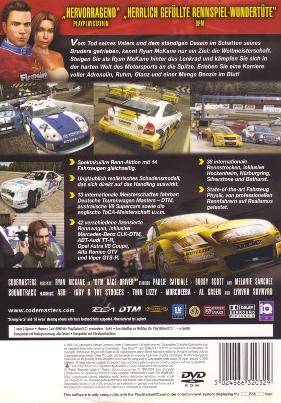 Back Cover for Pro Race Driver (PlayStation 2)