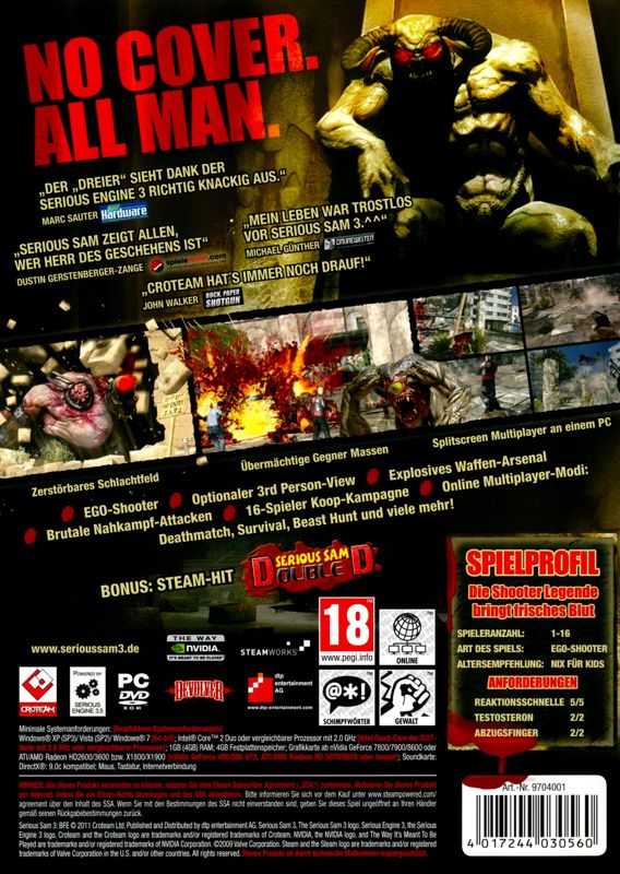 Back Cover for Serious Sam 3: BFE (Windows)