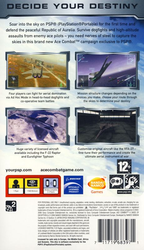 Back Cover for Ace Combat X: Skies of Deception (PSP)