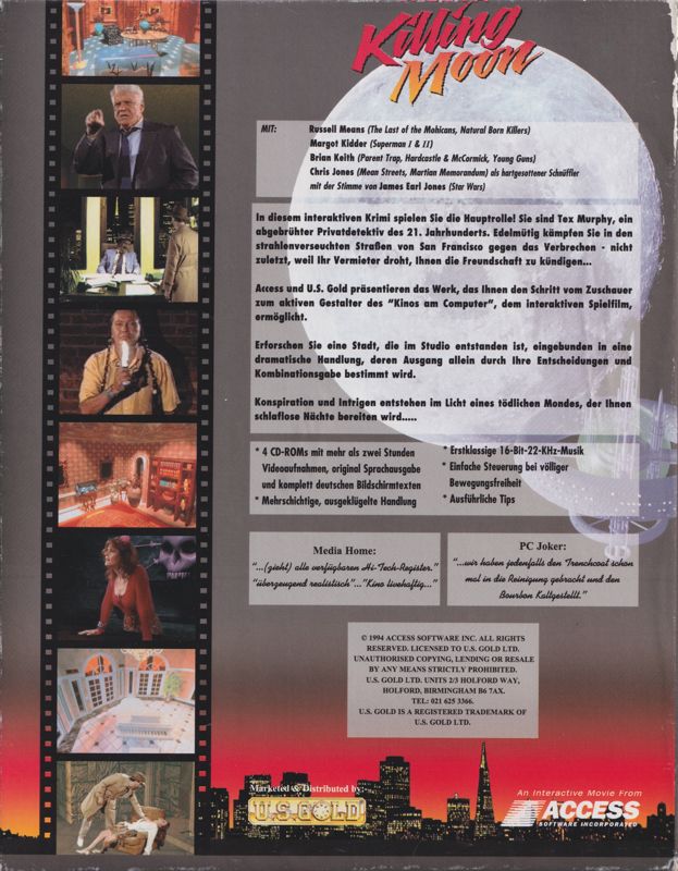 Back Cover for Under a Killing Moon (DOS)
