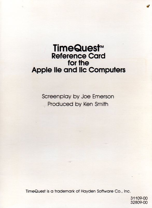 Reference Card for The Holy Grail (Apple II)