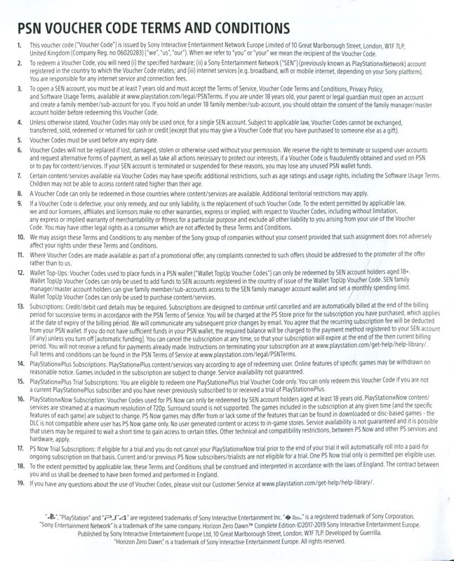 Extras for Horizon: Zero Dawn - Complete Edition (PlayStation 4) (PlayStation Hits release): DLC booklet - back