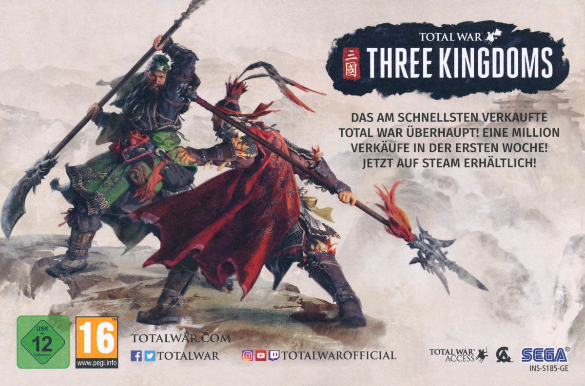 Advertisement for Total War: Rome II - Enemy at the Gates Edition (Macintosh and Windows): Promotional Flyer for the Total War Access and Total War: Three Kingdoms - Back