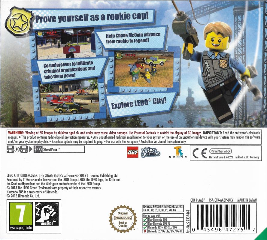 Back Cover for LEGO City Undercover: The Chase Begins (Nintendo 3DS) (Nintendo Selects release)
