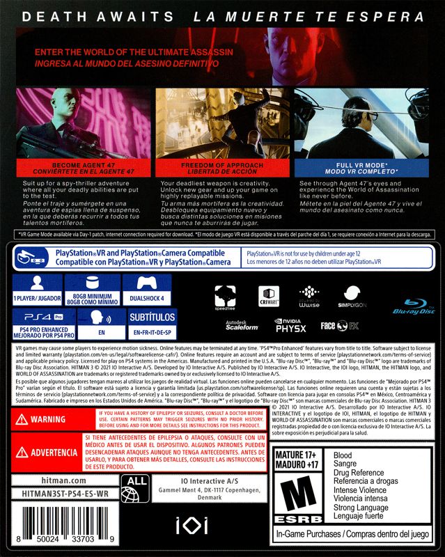 Back Cover for Hitman III (PlayStation 4)