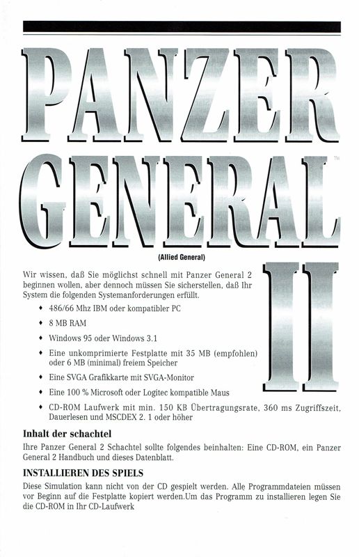 Extras for Allied General (Windows and Windows 3.x) (Cash & Carry Collection release): Install Instructions - Front