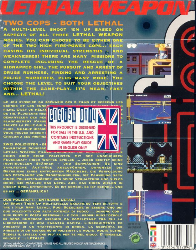 Back Cover for Lethal Weapon (Amiga)