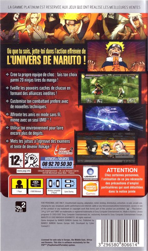 Back Cover for Naruto: Ultimate Ninja Heroes (PSP) (Platinium release)
