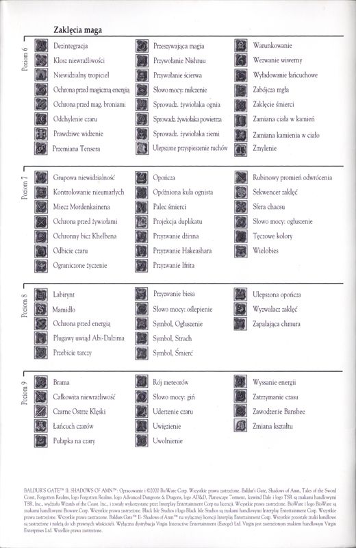 Reference Card for Baldur's Gate: 4 in 1 Boxset (Windows): Baldur's Gate II - Back