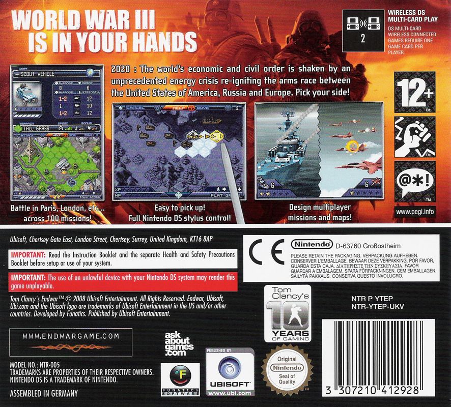Back Cover for Tom Clancy's EndWar (Nintendo DS)