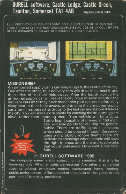 Back Cover for Turbo Esprit (ZX Spectrum)